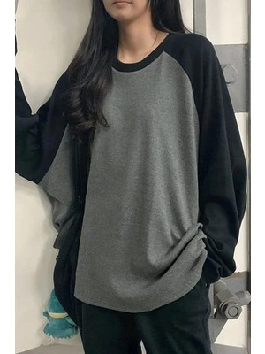 Balina Siyah Raglan Kollu Antrasit Basic Y2K Unisex Sweatshirt