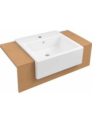 Serel Minimal Yarım Tezgahüstü Kare Lavabo 50X50 cm Beyaz - 2043TDS110H