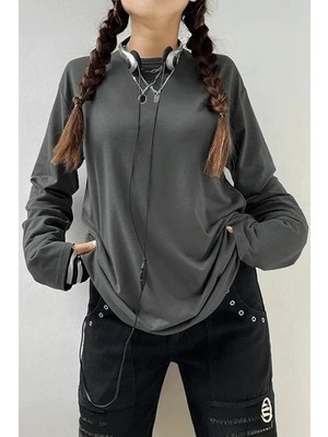 Balina Düz Füme Ince Kumaş Oversize Unisex Sweatshirt