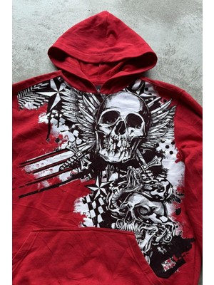 Balina Yeni Kırmızı Affliction Ancient Skull And Dagger Kapüşonlu Sweatshirt