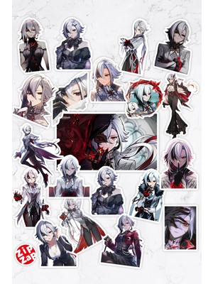 Zipzap Arlecchino Genshin Impact Anime Gacha Yapışkanlı Folyo Sticker Paketi (20 Adet)