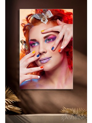 Şehber Sanatsal Makyaj ve Saç Tasarımı Dikey Kanvas Tablo Tekli Kuaför Güzellik Salonu Nail Art 3428