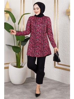 Modi Desenli Tesettür Tunik Bordo