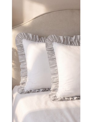 2'li Pamuklu Kumaş Çizgili Fırfırlı Yastık Kılıfı 50X70 cm