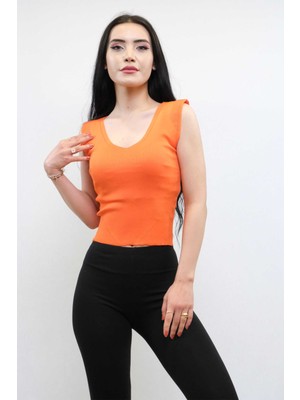 Modi Moda Çizgi Süveter Model Triko Bluz Turuncu