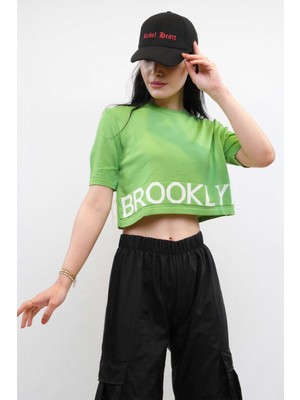 Modi Moda Çizgi Triko Crop Yeşil