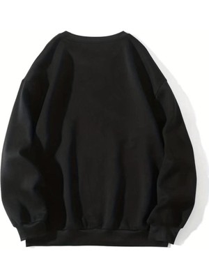 Touz Moda Shark Baskılı Siyah Unisex Oversize Bisiklet Yaka Sweatshirt