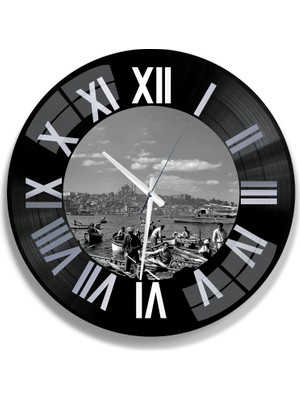 Emya Home Eski Istanbul Plak Cam Saat - 40 cm