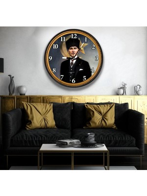 Emya Home 3D Kalpaklı Atatürk Kanvas Duvar Saati - 50 cm
