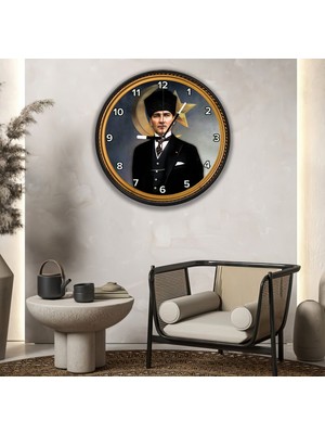Emya Home 3D Kalpaklı Atatürk Kanvas Duvar Saati - 40 cm