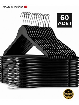 Emra Home 60 Adet - Ahşap Görünümlü Plastik Akalite Siyah Elbise Askı