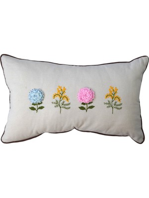 Bi Kadın Çiçek Işlemeli Dikdörtgen Kahverengi Krem 40X32CM Uzun Kırlent