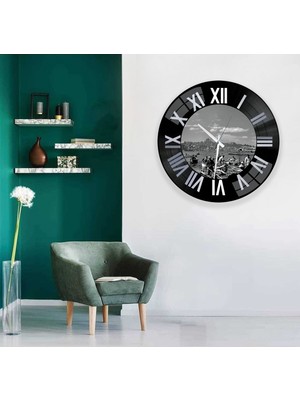 Emya Home Eski Istanbul Plak Cam Saat - 60 cm