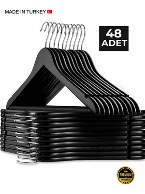 Emra Home 48 Adet - Ahşap Görünümlü Plastik Akalite Siyah Elbise Askı