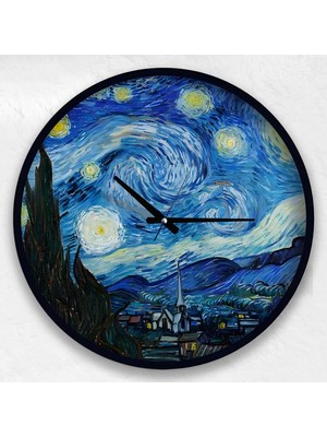 Emya Home Vincent Van Gogh 50 cm The Starry Night Ahşap Duvar Saati