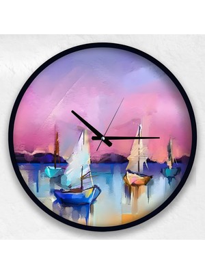 Emya Home Yelkenliler 50 cm El Yapımı Ahşap Duvar Saati