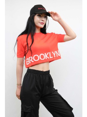 Modi Moda Çizgi Triko Crop Turuncu