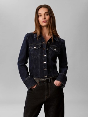 Calvin Klein Kadın / Kız Lacivert Calvin Klein Sculpt Trucker Shırt, N8D Lacivert Kadın Kot Gömlek
