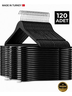 Emra Home 120 Adet - Ahşap Görünümlü Plastik Akalite Siyah Elbise Askı