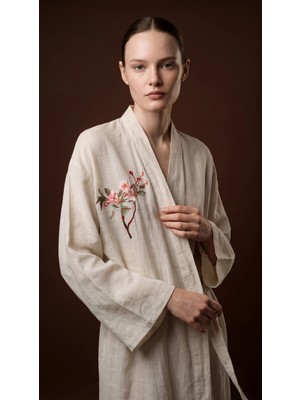Minteks Shadowed Sakura Keten&pamuk Kimono Sabahlık