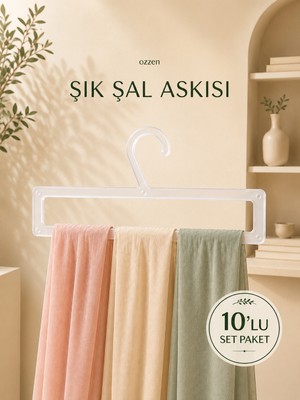 Ozzen Şal Askısı -Eşarp Askısı- Atkı Askısı Dikdörtgen 10'lu Paket