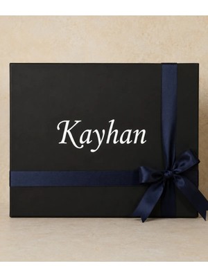 Hellobox Isme Özel Siyah Boş Hediye Kutusu - Beyaz Baskılı ve Kurdeleli Kişiselleştirilebilir Kutu - Boş Hediye Kutusu