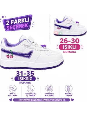 Toom Işıklı Kız Çocuk Kiraz Detaylı Cırt Cırtlı Sneaker Spor Ayakkabı (26-30 Işıklı / 31-35 Işıksız)