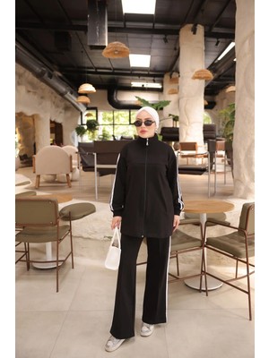 MİMİ LUXURY WEAR Kadın Fermuarlı ve Çift Şerit Detaylı Tesettür Eşofman Takımı - Ikili Spor Takım 537