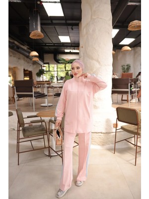 MİMİ LUXURY WEAR Kadın Fermuarlı ve Çift Şerit Detaylı Tesettür Eşofman Takımı - Ikili Spor Takım 537