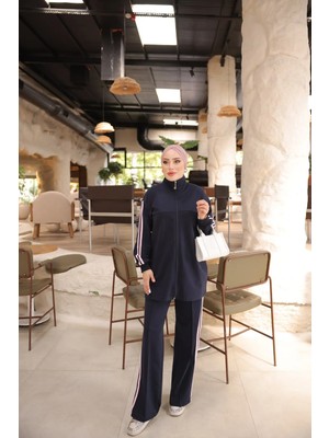 MİMİ LUXURY WEAR Kadın Fermuarlı ve Çift Şerit Detaylı Tesettür Eşofman Takımı - Ikili Spor Takım 537