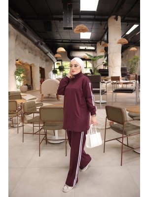 MİMİ LUXURY WEAR Kadın Fermuarlı ve Çift Şerit Detaylı Tesettür Eşofman Takımı - Ikili Spor Takım 537