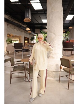 MİMİ LUXURY WEAR Kadın Fermuarlı ve Çift Şerit Detaylı Tesettür Eşofman Takımı - Ikili Spor Takım 537