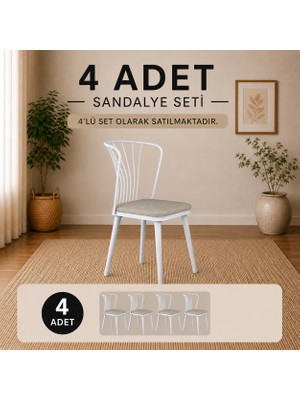 Rani JB104 Metal Sandalye 4'lü Mutfak Yemek Masası Sandalyesi Beyaz - Bej