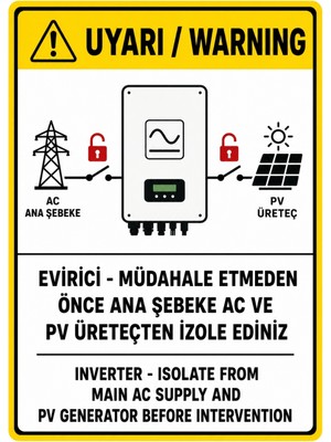 Ti Play Uyarı Evirici Müdahale Etmeden Önce Ana Şebeke Ac ve Pv Üreteçten Izole Ediniz 21X30CM Pvc Isg Levha