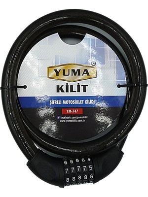 Ynt İthalat Yuma YM-747 120CM 20MM 5 Şifreli Siyah Motorsiklet Kilidi