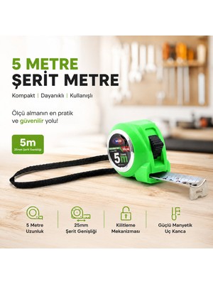 Ttt Şerit Metre - 5 Metre Uzunluk - Manyetik Uç