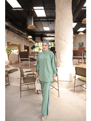 MİMİ LUXURY WEAR Kadın Fermuarlı ve Çift Şerit Detaylı Tesettür Eşofman Takımı - Ikili Spor Takım 537