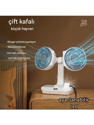 Ynt İthalat Masaüstü Dijital Ekranlı Çift Fanlı LED Işıklı Soğutucu Fan Ev Ofis Şarjlı Vantilatör