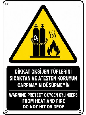 Ti Play Dikkat Oksijen Tüplerini Sıcaktan ve Ateşten Koruyun Çarpmayın Düşürmeyin 35X50CM Pvc Isg Levha