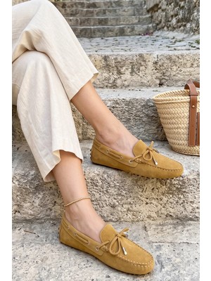 West To West Kadın Deri Camel Süet Loafer Ayakkabı