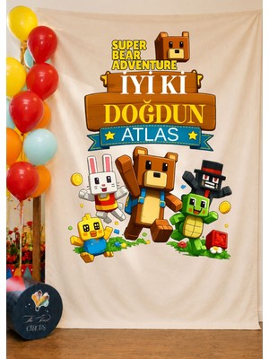 Puppetzzz Super Bear Adventure Kişiye Özel Isimli Doğum Günü Dekoratif Banner Flama