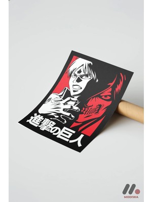 Modiwa Design Attack On Titan Eren Anime Poster Yüksek Kalite Duvar Afişi - Anime Severlere Özel Hediye