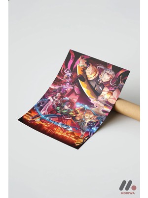 Modiwa Design Demon Slayer Savaş Sahnesi Poster, Çerçevesiz Yüksek Kalite Duvar Afişi - Anime Severlere Özel Hediy