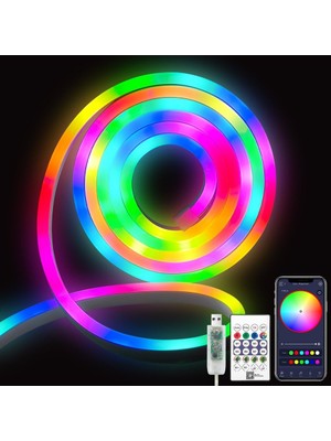 Horoz Electric Capital-5 Rgb Neon Smart Kit 5 Metre IP65 Su Geçirmez Akıllı Şerit LED Seti Kumandalı 5V USB