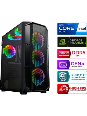 Xaser North X50 Intel Ultra 5 225F 16GB Ddr5 Ram 1tb M.2 Nvme SSD 8gb RTX5060TI Masaüstü Oyuncu Bilgisayarı