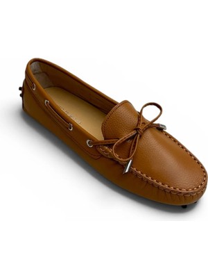 West To West Kadın Hakiki Deri Loafer – Taba Yumuşak Tabanlı Babet