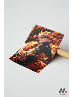 Modiwa Design Naruto Alev Efektli Poster, Çerçevesiz Yüksek Kalite Duvar Afişi - Anime Severlere Özel Hediye