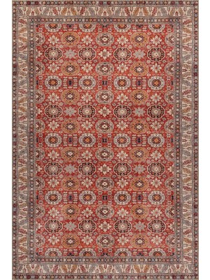 Artloop Dorian Kırmızı Vintage Etnik Madalyonlu Klasik Desenli Dokuma Tabanlı Şönil Halı Al 587