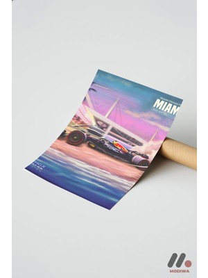 Modiwa Design Miami Grand Prix Yarış Afişi, Çerçevesiz Yüksek Kalite Duvar Afişi - Oto Severlere Özel Hediye