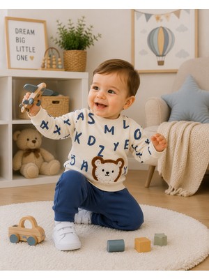 Erkek Bebek Ayıcık Nakışlı 2'li Eşofman Takımı